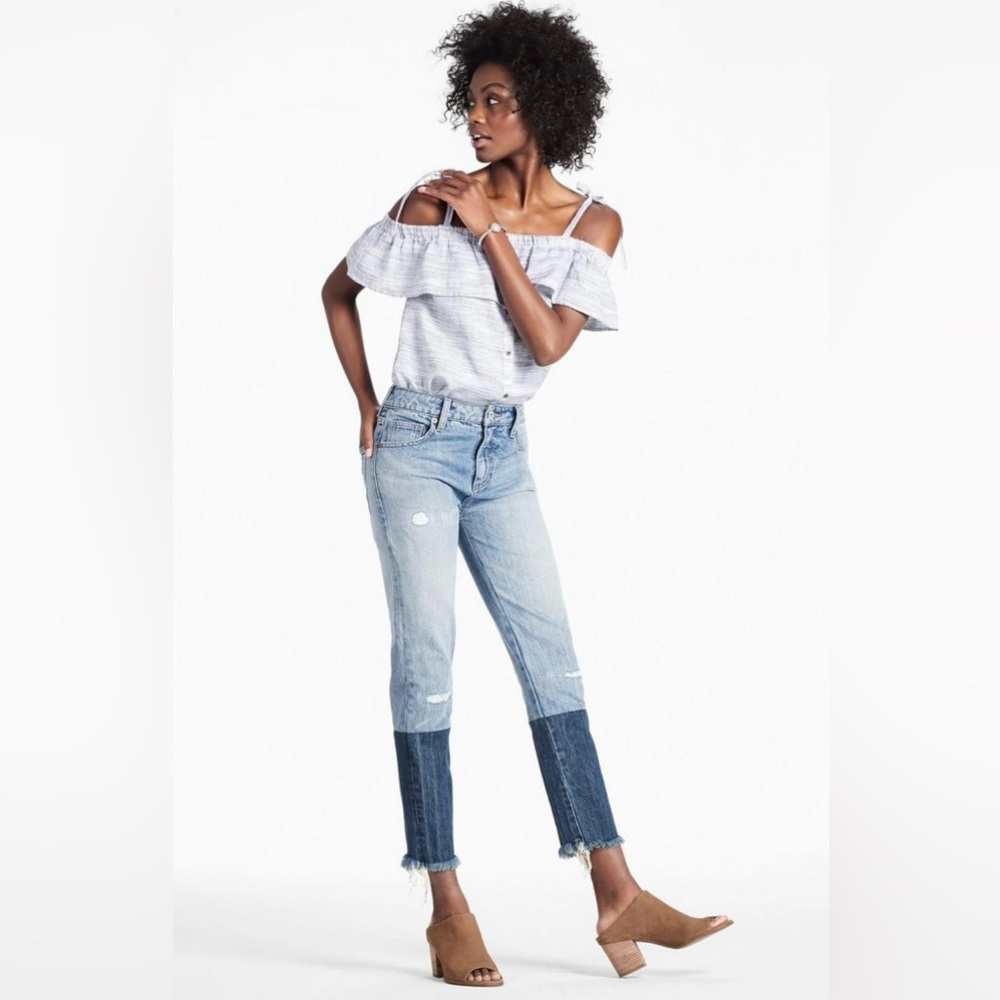 NWOT Lucky Brand Two Tone High Rise Tomboy Straight Leg Crop Jean